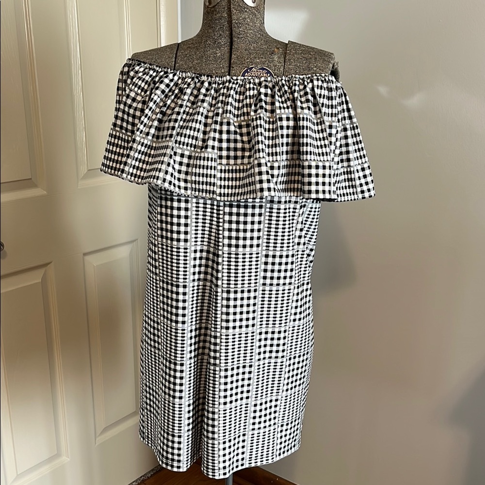 Urban outfitters Black and White Gingham Off-Shoulder Dress